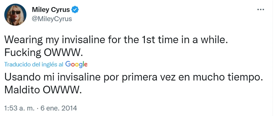 Tweet de Miley Cyrus sobre Invisalign